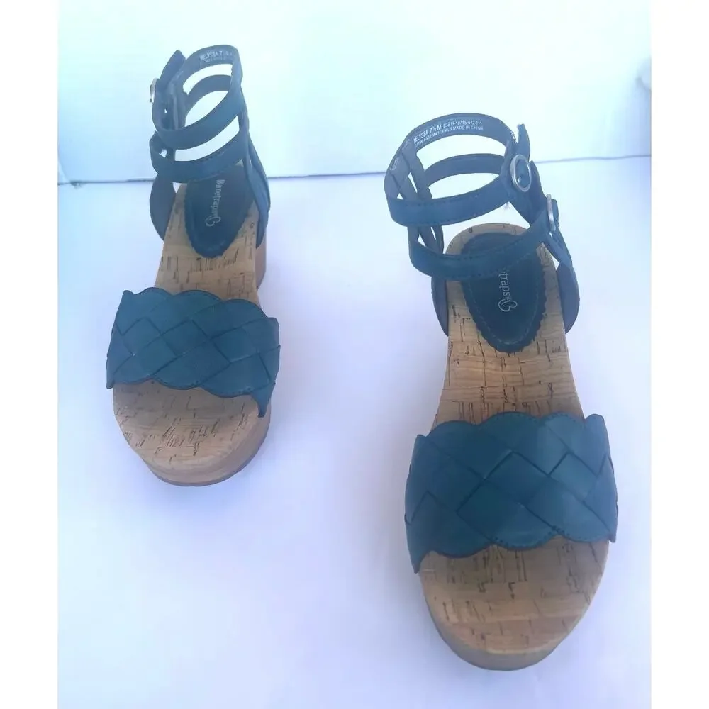 Baretraps Melyssa Blue Vegan Double Ankle Strap‎ Platform Comfort Sandals 7.5
